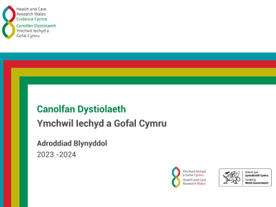 front cover for the report, logos and lines of colour, blue, red, yellow, green